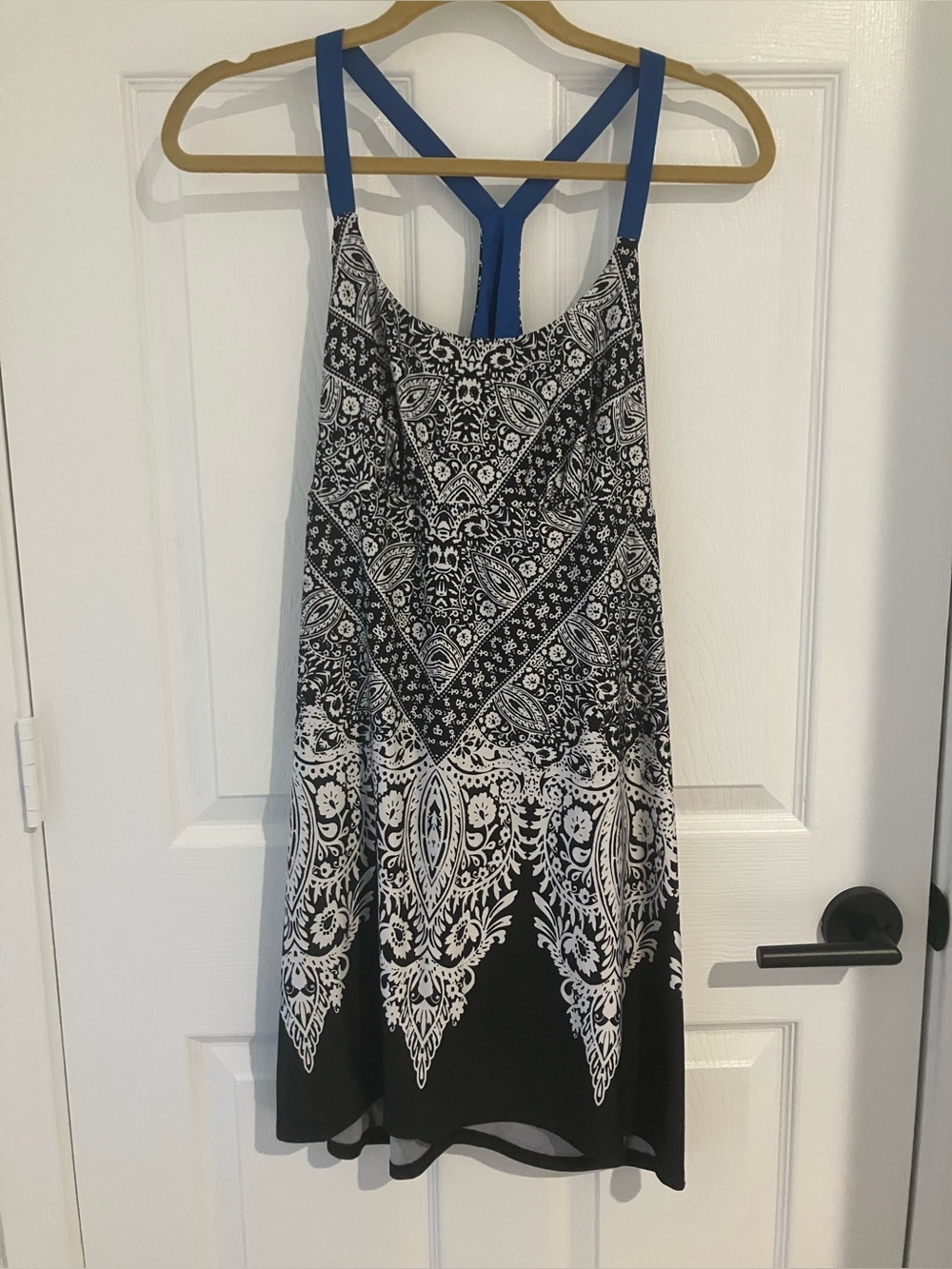 Bandana-Inspired Printed Racerback Tank with Blue Straps